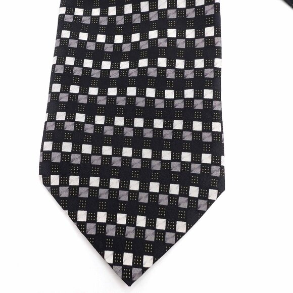Kilburne and Finch Fine Clothiers Mens Silk Tie Black Gray Checks Wedding Office - Picture 2 of 10